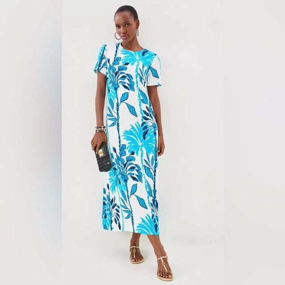 New! Lilly Pulitzer Charlee Blue Floral Maxi Dress Coconut Oversized 🩵 size 00 - Picture 3 of 15